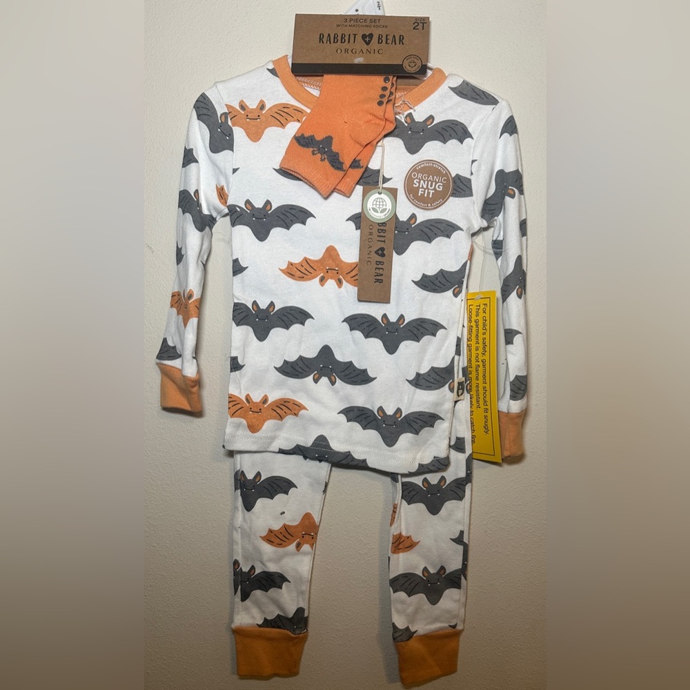 New - Rabbit & Bear 3-PC Organic Bat Pajama Set